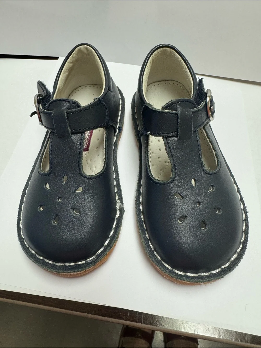 L'Amour Navy T-Strap Kids Dress Shoes with Buckle
